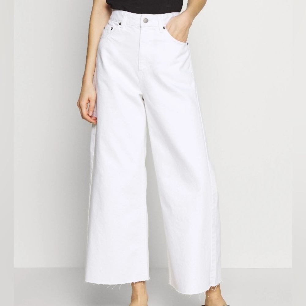 Dr Denim Aiko high rise cropped jean with raw hem 26/27 white wide